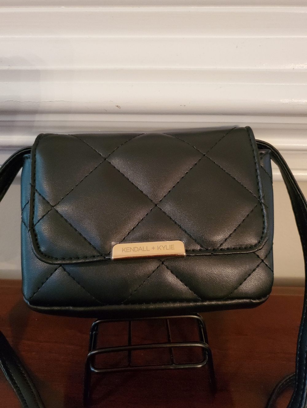 Kendall + Kylie Small Quilted Crossbody Bag Black Gold Accent